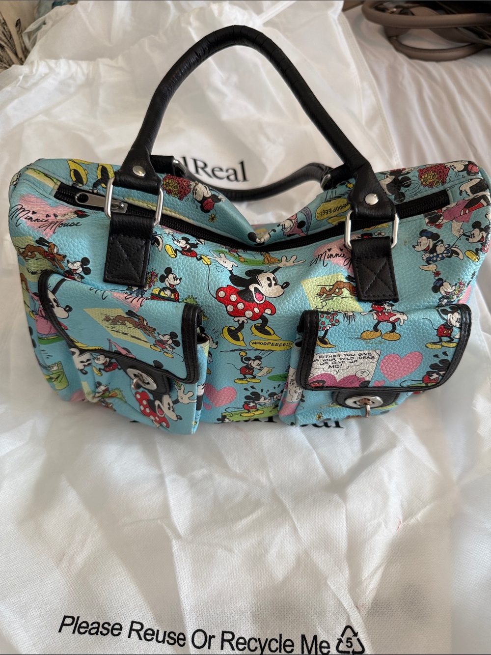 Disney Light Blue Minnie Mouse Comic Satchel with Black Trim